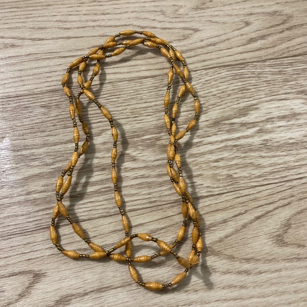 Unbranded Paper Bead Necklace Womens OS Tan Boho Earthy Long Strand